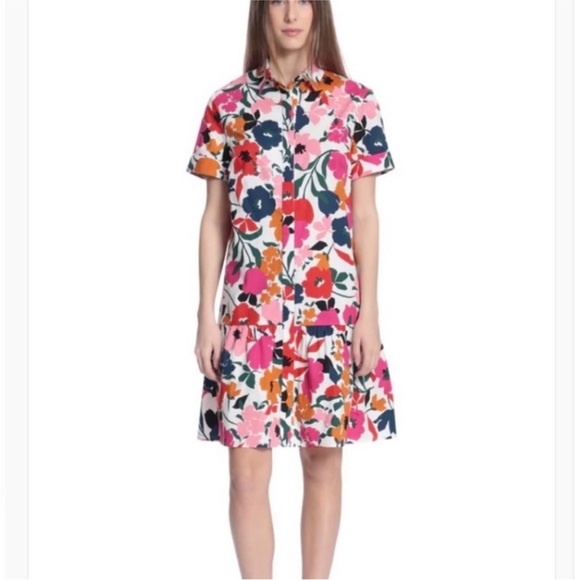 Donna Morgan 💚 Floral Ruffle Hem Poplin Shirt Dress - Picture 2 of 12